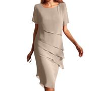 KleidHochzeitsgast Festliche Kleider Für Damen Elegant für Hochzeit A Linie Chiffon Sommerkleider Midi A Linie Sommerkleid Frauen Sommer mit Ärmel Schickes Chiffonkleid Abendkleider Partykleid