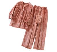 Kleidung For Bettlägerige Patienten: Dicke Fleece-Pyjamas, Vollständig Zu Öffnende Postoperative Genesungskleidung, Flauschiges Damen-Pyjama-Set(Pink,XXL)
