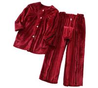 Kleidung For Bettlägerige Patienten: Dicke Fleece-Pyjamas, Vollständig Zu Öffnende Postoperative Genesungskleidung, Flauschiges Damen-Pyjama-Set(Red,M)