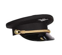 Kleidung zum Feiern Piloten-Mütze Marine Blau mit Kordel & Lackschirm | Größe 57, 59 oder 61 | Schirmmütze Dunkelblau | Flugkapitän Uniform Flugzeug Erwachsene Pilotenmütze Flieger (57)