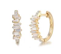 Klein Creolen Ohrringe Breite Huggie aus 925 Sterling Silber mit Gelb Gold Plattiert mit Funkelnd Zirkonia Prinzessschliff Schmuck für Damen Frauen Mädchen - Durchmesser: 16 mm, Breite 4 mm