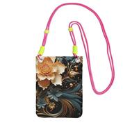 Kleine Crossbody-Tasche für Damen, Handygeldbörse, wasserdichte Handytasche, goldene Blumen auf Schwarz, Geldbörse, Bauchtasche, Fuchusia, Einheitsgröße