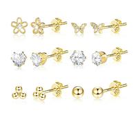 Kleine Gold Ohrstecker Ohrringe Set Damen, 6 Paar Multipack 14K Vergoldete Ohrstecker Silber 925 Damen, Hypoallergen Unisex Klein Schlafen Knorpel für Mehrere Ohrlöcher