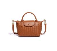 Kleine Größe, geflochtenes Luxus-Leder, mit Tragegriff oben, modisch, für Reisen, Alltag, Braun, Small