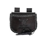 Battle-Merchant | kleine Mittelalter Gürteltasche mit Thorshammer Prägung aus Leder | Bauchtasche für Damen und Herren in Schwarz | Wikinger Reenactment Ledertasche für den Gürtel