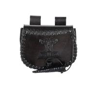 Battle-Merchant | kleine Mittelalter Gürteltasche mit Thorshammer Prägung aus Leder | Bauchtasche für Damen und Herren in Schwarz | Wikinger Reenactment Ledertasche für den Gürtel