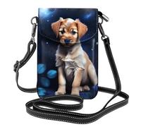 Kleine Handy-Geldbörse, 19,3 x 12,4 cm, Motiv: YYHWHJDE Puppy mit blauem Rosenmuster, modisch, praktisch, multifunktional, Leder, zum Umhängen