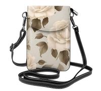 Kleine Handy-Geldbörse, 19,3 x 12,4 cm, YYHWHJDE Creme, Shabby-Rose, Blumenmuster, modisch, praktisch, multifunktional, Leder, Crossbody-Klappe, Handyhülle für Damen