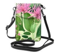 Kleine Handy-Geldbörse, 19,3 x 12,4 cm, YYHWHJDE mit rosa Pflanzen-Blumen, modisch, praktisch, multifunktional, Leder, Crossbody-Klappe, Handytasche für Damen
