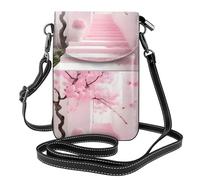 Kleine Handy-Geldbörse, 19,3 x 12,4 cm, YYHWHJDE rosa Kirschblüten-Treppenmuster, modisch, praktisch, multifunktional, Leder, Crossbody-Klappe, Handytasche für Damen