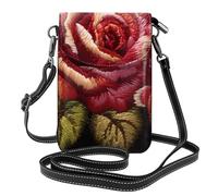 Kleine Handy-Geldbörse, 19,3 x 12,4 cm, YYHWHJDE ukrainischer Stickerei-Stil, Rosenmuster, modisch, praktisch, multifunktional, Leder, Crossbody-Klappe, Handytasche für Damen