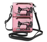 Kleine Handy-Geldbörse, 19,3 x 12,4 cm, YYHWHJDE Vintage rosa Nähmaschinen-Muster, modisch, praktisch, multifunktional, Leder, Crossbody-Klappe, Handytasche für Damen