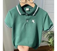 Kleine Jungen 1 Stück Grün, Lässiges Poloshirt mit Collegekragen und Grafik-Strick, Kurzarm, geeignet für den täglichen Gebrauch, Schule, Ausflüge, Sp