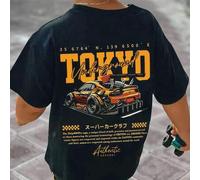 Kleine Jungen Lässig einfaches, locker sitzendes, bequemes T-Shirt mit englischen Buchstaben, Auto, Retro, Cartoon, Streetstyle, Sportstil Kurzarm Run