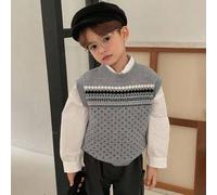 Kleine Jungen Lässig gemusterter Jacquard-Strickpullover, japanischer Stil, Herbstweste