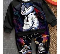 Kleine Jungen lockeres Sport-Casual bequemes Langarm Sweatshirt & Hose 2-teiliges Set, geeignet für Herbst/Winter, klassisch süß und schick Cartoon-Ha