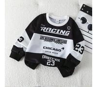 Kleine Jungen Rennwagen Muster Rundhals Streetwear Pullover Sweatshirt, passendes Geschwisterteil für Herbst Winter Rennwagen Sweatshirt Grafik Sweats