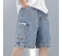 Kleine Jungen Sommer Retro Lässig Patch Loose Fit Baggy Blaue Denim-Shorts mit Seitentasche, Frühling Sommer Kleidung Frühlings-Outfit