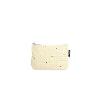 Kleine Kosmetiktasche aus Bio-Baumwolle - Kulturbeutel & Kosmetikbeutel, Make-Up Etui & Federtasche für Damen, Herren & Kinder, kompakt, vegan, mit Muster (Greige/Grid Print)
