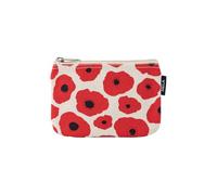 Kleine Kosmetiktasche aus Bio-Baumwolle - Kulturbeutel & Kosmetikbeutel, Make-Up Etui & Federtasche für Damen, Herren & Kinder, kompakt, vegan, mit Muster (Greige/Poppy Print)