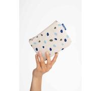 MELA Kosmetiktasche aus Bio-Baumwoll-Canvas 18 x 12 cm, greige/blue dots print