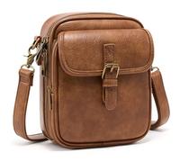 Kleine Kuriertasche, veganes Leder, Crossbody-Tasche für Damen und Herren, Vintage-Stil, Umhängetasche mit Kartenfächern, Braun, Small