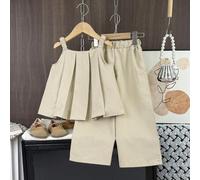 Kleine Mädchen 2 Stücke lässiges Set aus gewebtem Stoff, Camisole und gerader Hose für den Sommer