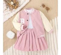 Kleine Mädchen 2-teiliges Set im amerikanischen Stil, Baseballjacke und Cord-Minirock, lässig für Herbst/Winter