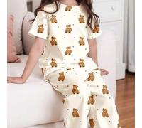 Kleine Mädchen Bären Muster Lässig Slim Fit Kurzarm T-Shirt und Loose Lang Hosen Loungewear Set, geeignet für Frühling und Sommer