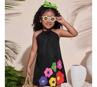 Kleine Mädchen Bunter Floral & Tropischer Muster Locker geschnittenes A-Linien Ärmelloses Kleid, Lässiger Resort-Stil, Frühling/Sommer