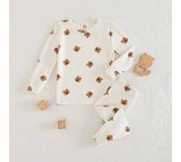 Kleine Mädchen Cartoon Bär Muster Strick Rundhals Langarm Top und Elastische Taille Lang Hose 2 Stücke Pyjama Set mit engem Sitz