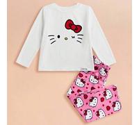 Kleine Mädchen Cartoon Herz Süßer Herz Muster Strick Rundhals Langarm Top & Hose Pyjama Set, Herbst/Winter