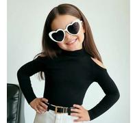 Kleine Mädchen Einfarbiges T-Shirt mit Stehkragen und Ausschnitt an den Schultern, Lässig, Weihnachten, Vintage-Stil mit Puffärmeln und Stehkragen, Sp