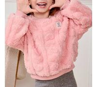 Kleine Mädchen Herz-Muster Coral Fleece Rundhals Langarm Pullover Sweatshirt
