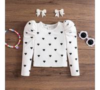 Kleine Mädchen Herz Muster Quadrat Ausschnitt Gigot Ärmel Lässig T-Shirt Herbst Langarm T-Shirt geeignet für Herbst und Winter für tägliche Lässig, Sp