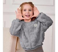 Kleine Mädchen Herzmuster Coral Fleece Rundhals Langarm Pullover Sweatshirt