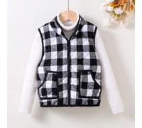 Kleine Mädchen karierte bedruckte gepolsterte Reißverschluss-Weste