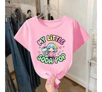 Kleine Mädchen Lässig Cartoon K-Pop Anime Kleine Mädchen "MY LITTLE SODA POP" Rosa Rundhals Kurzarm T-Shirt, geeignet als Oberteil, zum Tragen im Früh
