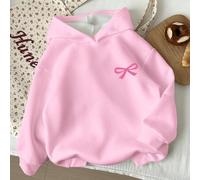 Kleine Mädchen Lässig Minimalistisches Mini Logo Schleifen Muster, Süßes Cremiges Rosa, Dickes Weiches Bequemes Kapuzen-Sweatshirt Geeignet für Herbst