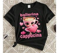 Kleine Mädchen Lässig Modisch Kreativ Süß Cartoon Kawaii Ballett Mädchen Herz Slogan Grafik Muster Basic Kurz T-Shirt, geeignet als Atmosphäre Top