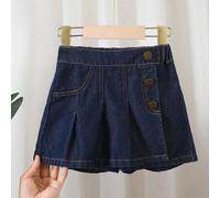 Kleine Mädchen Marine Blau Denim Culotte, vintage plissierte kurze Hose, moderner neuer Stil