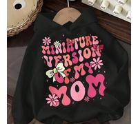 Kleine Mädchen Miniaturversion meiner Mama, süßer Slogan & Herz-Muster rosa Kapuzen-Herbst-Sweatshirt, lässig dick gestrickt Langarm