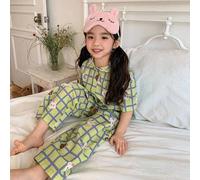 Kleine Mädchen Sommer Lässig Karo Cartoon Tier Muster Kurzarm Hemd und Hose Pyjama Set