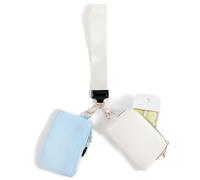 Kleine Make-up-Tasche aus Nylon, mit Reißverschluss, mit Nylon-Umhängeband, tragbare Mini-Kosmetiktasche, Münzgeldbörse, Lippenstift, Kosmetik-Zubehör, Beige und Blau