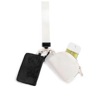 Kleine Make-up-Tasche aus Nylon, mit Reißverschluss, mit Nylon-Umhängeband, tragbare Mini-Kosmetiktasche, Münzgeldbörse, Lippenstift, Kosmetik-Zubehör, schwarz und beige