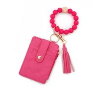 Kleine Münzgeldbörse mit Reißverschluss, Handgelenk-Geldbörsen für Frauen, niedliche Silikon-Perlenquaste, Kreditkartenhalter, Geldbörse, minimalistische Geldbörse mit Schlüsselanhänger, kompakte