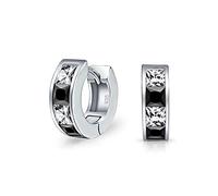 Kleine Quadratische Princess Cut Schwarz Weiß CZ Kanal Set Huggie Creolen Ohrringe Für Frauen Männer Cubic Zirconia .925 Sterlingsilber
