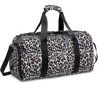 Kleine Reisetasche für Damen, Leopardenmuster, Mehrzwecktasche, für Fitnessstudio, Reisen und Übernachtung, mit Schuhfach und Nasstasche, 46 x 21 x 23,9 cm