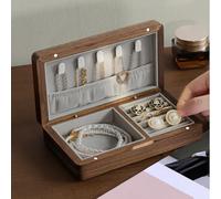Kleine Schmuckschatulle aus Holz - Mini-Reise-Schmuckkoffer aus Holz, tragbarer Organizer für Ringe, Ohrringe, Halsketten und Armbänder, für Damen, Mädchen, Herren (Walnussgrau)
