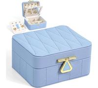 Kleine Schmuckschatulle Reise Schmuckkästchen Damen Diamant Leder Blau